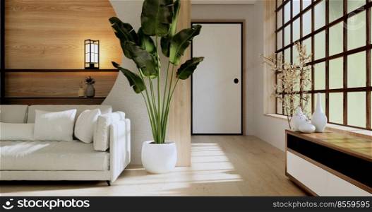 White Sofa japanese on room japan tropical desing and tatami mat floor.3D rendering