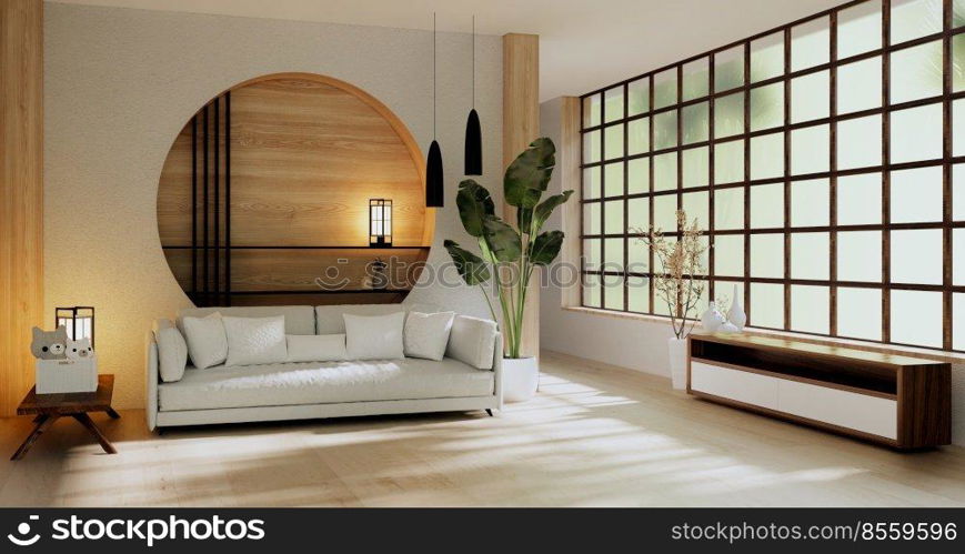 White Sofa japanese on room japan tropical desing and tatami mat floor.3D rendering