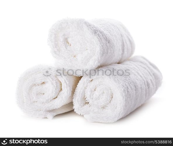 White spa towels pile isolated on white background