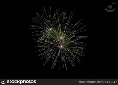 White Sparkling Fireworks Background on Night Scene. Fireworks background and smoke on sky