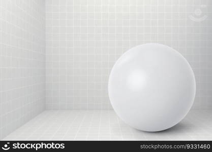 White sphere with shadow on tile background