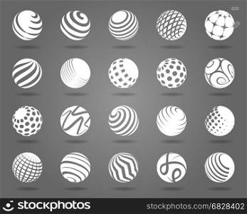 White spheres with shadows set. White spheres with shadows. Vector texture shade 3d shape sphere set