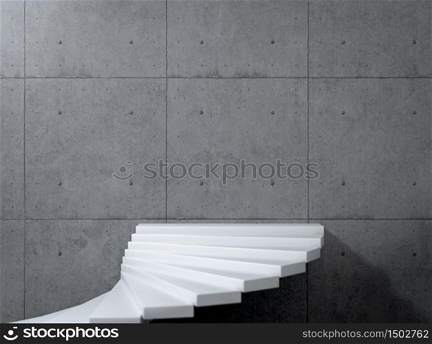 White spiral staircase leading to blank concrete wall in grungy interior. Perfect 3D renderfor placing your text or advertisement. Concept of success and achievement.. White spiral staircase leading to blank concrete wall in grungy interior. Perfect 3D illustration for placing your text or advertisement. Concept of success and achievement.