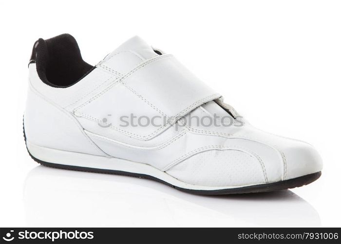 White sports shoes. Closeup. Isolated on white.