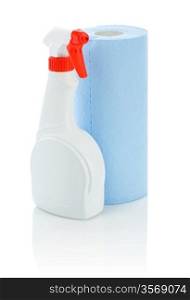 white spray bottle and towel