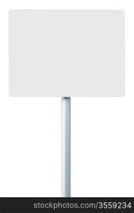 white square sign on post pole (isolated on white background, ready for your design)