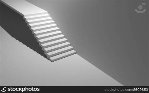 white staircase with light on the white ceiling. 3d render