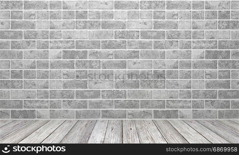 White stone wall and white wood floor