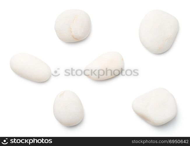 White stones isolated on white background. Top view