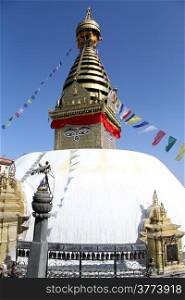 White stupa Swayambhunath in Kathmandu, Nepal