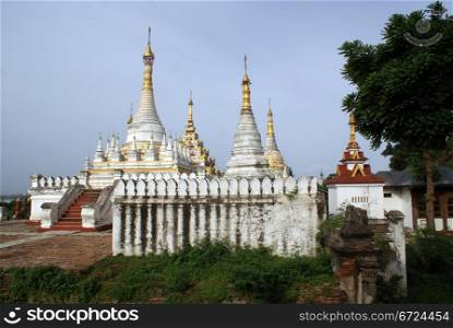 White stupas in Maha Aungmye Bonzan monastery in Inwa, Mandalay, Myanmar