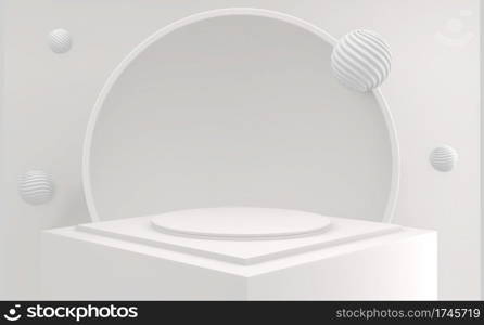 White style, Podium minimal geometric. 3D rendering