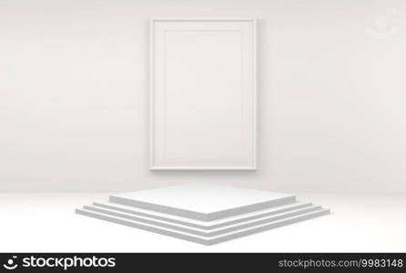 White style, Podium minimal geometric. 3D rendering