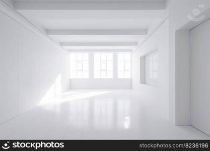 White sunny room. Window clean floor. Generate Ai. White sunny room. Generate Ai