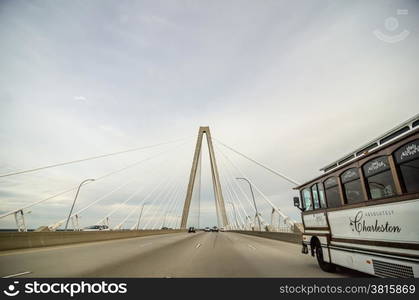 White Suspension Bridge shot from on the bridge