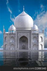 White Taj mahal building, famous landmark of India, 3D Illustration.