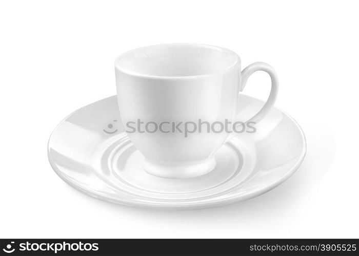 white tea or coffee cup with saucer isolated on white
