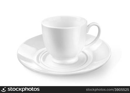 white tea or coffee cup with saucer isolated on white