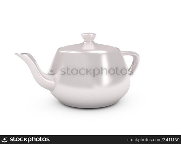 White tea pot over white background. Computer generated image