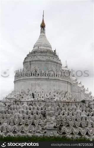 White temple and brick stupa in Mingun, near Mandalay, Myanmar