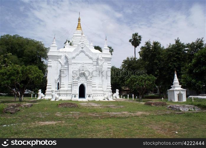 White temple and yard in Mingun, Mandalay, Myanmar