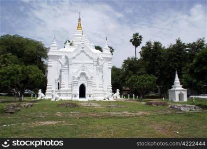 White temple and yard in Mingun, Mandalay, Myanmar