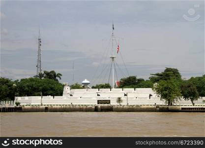 White thai fort in the Chao Phraya river in Bangkok, Thailand