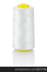 white thread on yellow spool