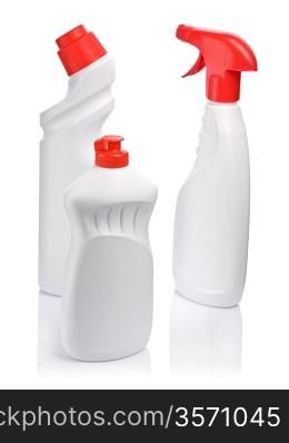 white three bottles for cleaning