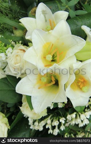 White tiger lily in a bridal arrangement