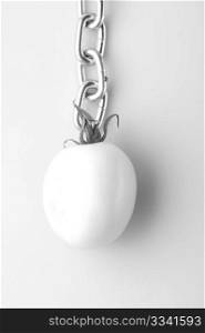 White tomato with a chain
