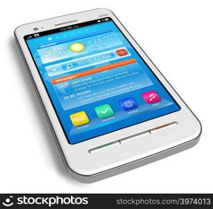 White touchscreen smartphone isolated on white background