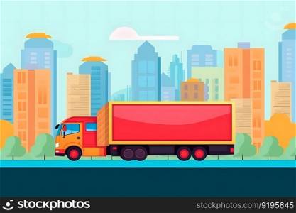 White truck is on highway - business, commercial, cargo transportation concept. Neural network AI generated art. White truck is on highway - business, commercial, cargo transportation concept. Neural network AI generated