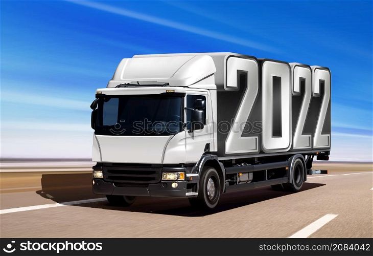White truck like incoming year 2022 moving on road