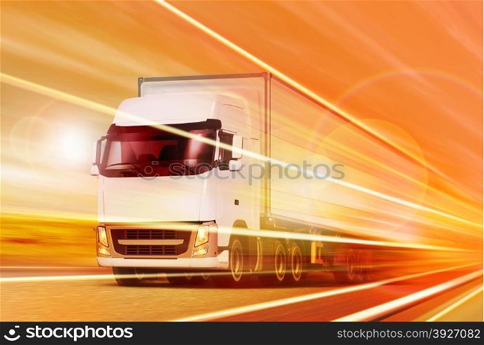 White truck moving in tunnel at night