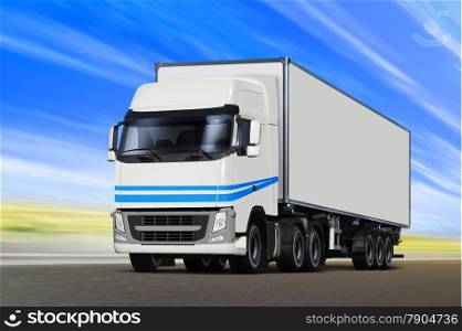 White truck moving on road, cargo transportation