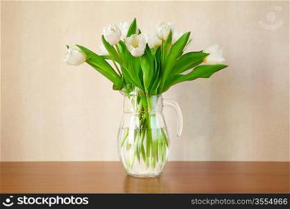 white tulips in living room,selective focus