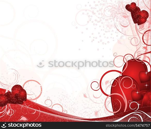 White valentines background with hearts, pattern, ornate and stars