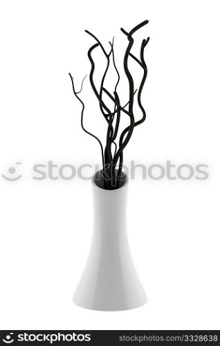 white vase with dry wood isolated