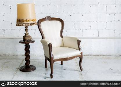 White Vintage retro style Chair with lamp