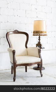 White Vintage retro style Chair with lamp