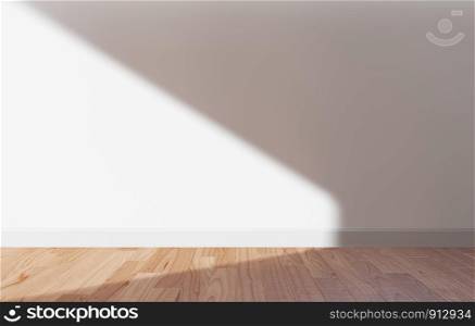 White wall and wooden floor with sunlight 3d rendering