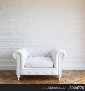 White Walls Brick Interior With Classic Leather Armchair
