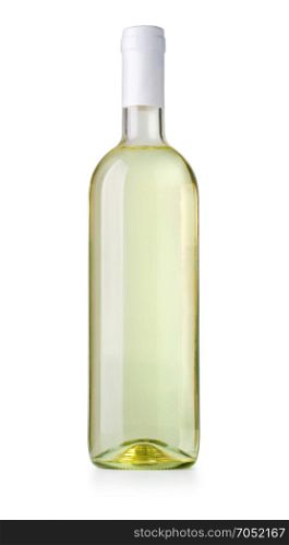 white wine bottle isolated on white background with clipping path