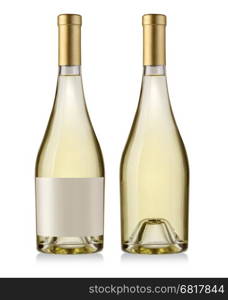 white wine bottle isolated on white background, wiyh clipping path