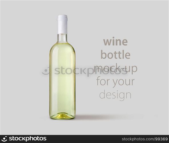 white wine bottle mock up. Grey background with clipping path