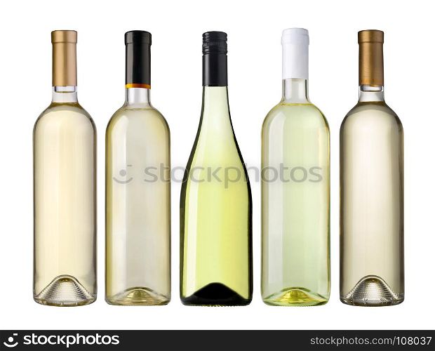 white wine bottles isolated on white background