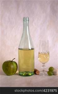 White wine with fruits isloated on painted background