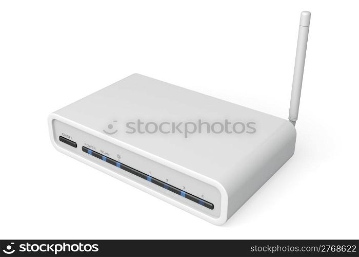 White wireless router on white background