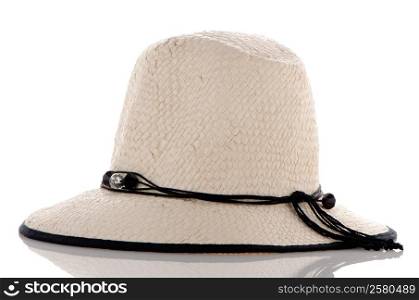White woman big hat on white background.